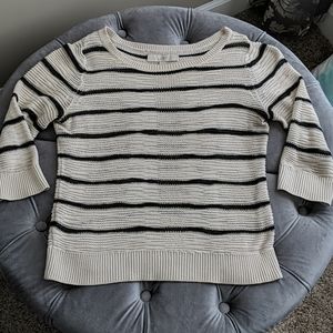 Loft 3/4 length light knit sweater, black stripe
